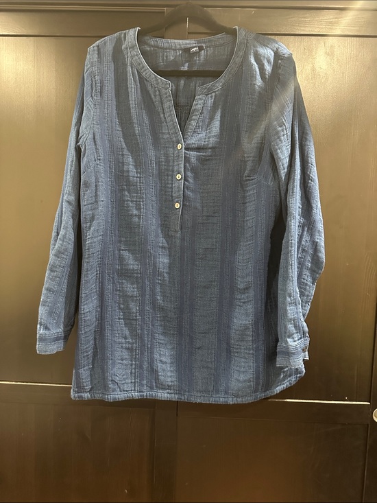 Pure Jill Tops - Pure Jill 100% Cotton Women's Indigo Blue Textured Henley Tunic